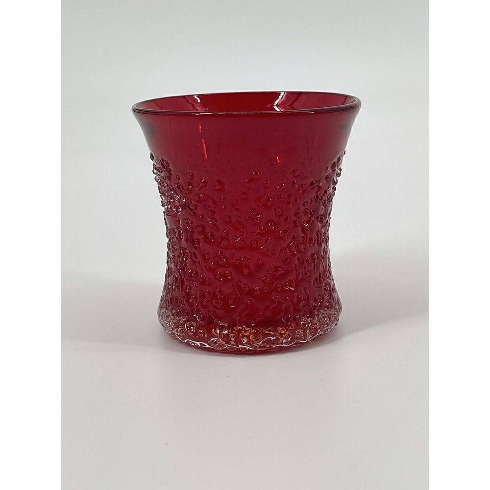 Hand Blown Art Glass Frit Overshot Red Amberina Votive Juice Glass Tumbler RARE